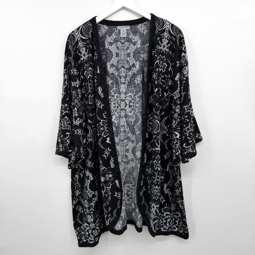 Catherines Cardigan Sweater Size 5X Stretch Knit Open Front Baroque Artsy Boho
